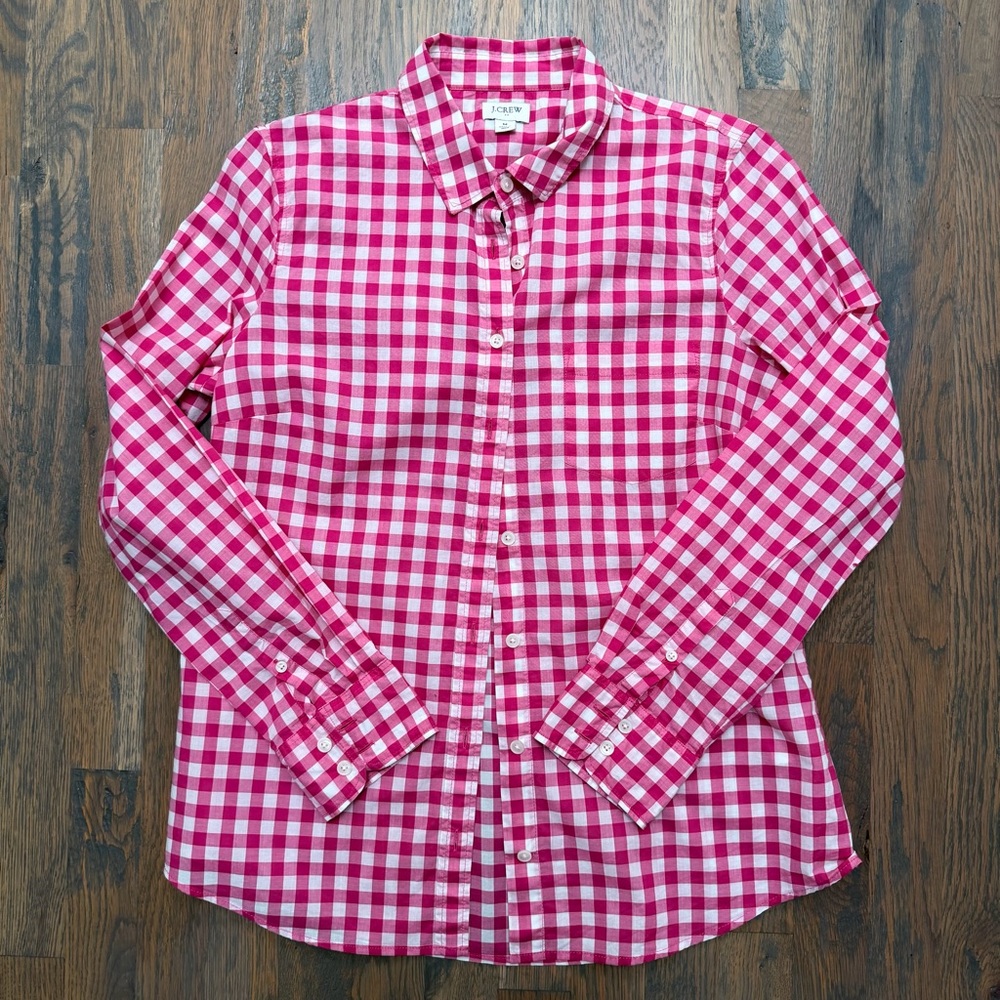 J. Crew Factory Pink and White Gingham Women's Shirt